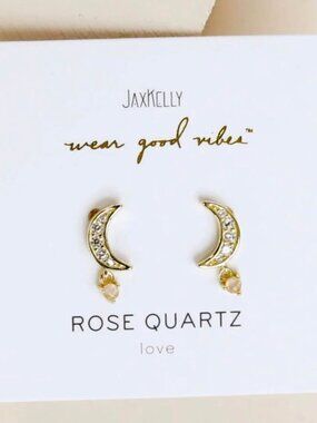 New JaxKelly earrings Rose Quartz moon drops
